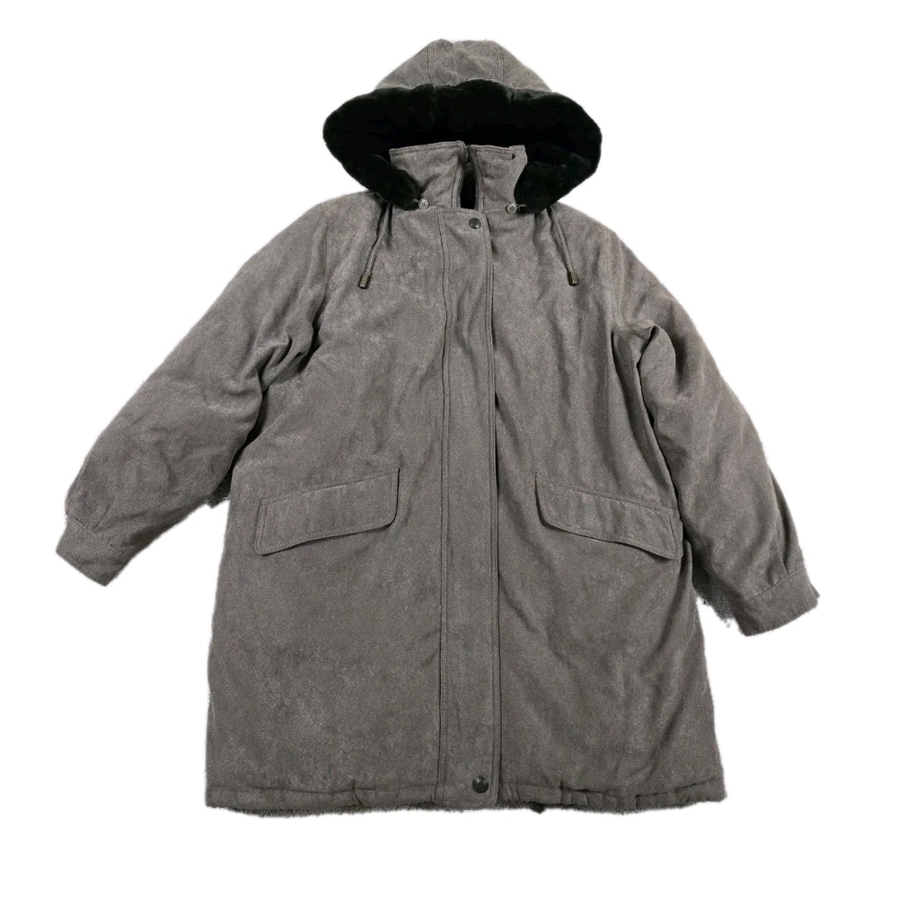 Worthington Taupe Down Filled Coat Womens L Hooded Faux Fur Luxury Winter